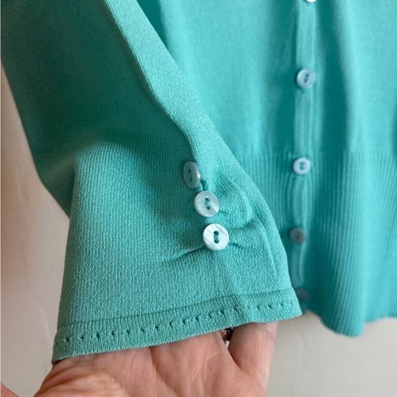 XOXO Y2K Cardigan Form Fitting Women's Button-Up Teal Aqua V Neck 3/4 Sleeve Med - Picture 3 of 8